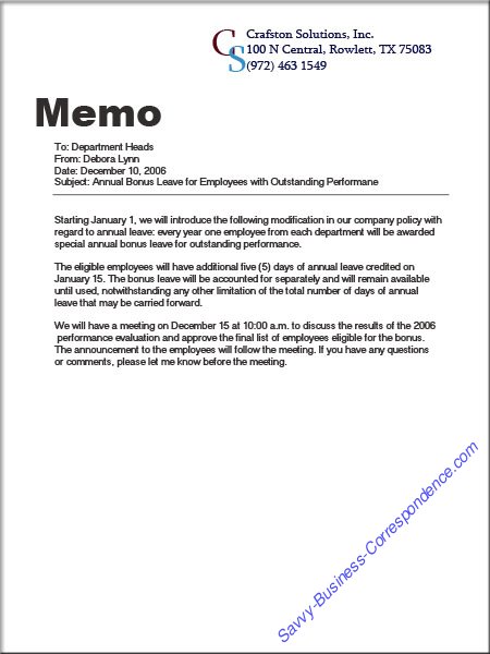 Memo Writing Example